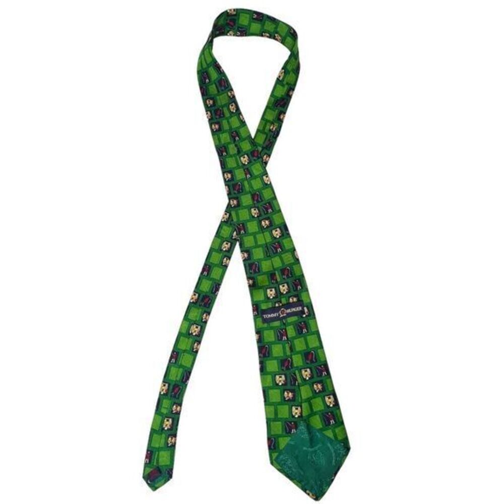 TOMMY HILFIGER Green Fly Fishing Silk Tie Lure Reel Novelty Fisherman - Picture 10 of 10